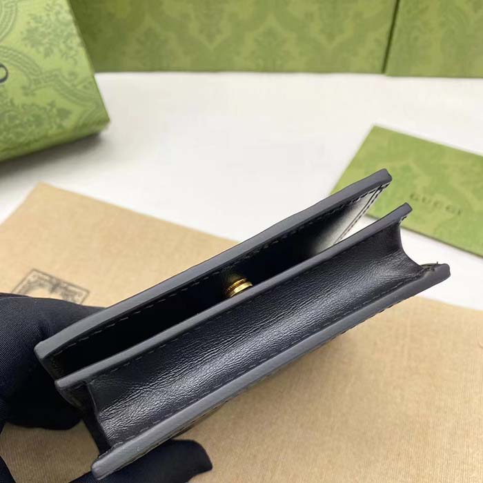 Gucci Unisex GG Marmont Card Case Wallet Black Matelassé Leather Double G (6)