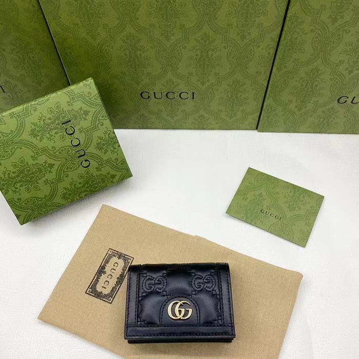 Gucci Unisex GG Marmont Card Case Wallet Black Matelassé Leather Double G (8)