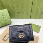 Gucci Unisex GG Marmont Card Case Wallet Black Matelassé Leather Double G - Imagen 9