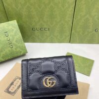 Gucci Unisex GG Marmont Card Case Wallet Black Matelassé Leather Double G (1)