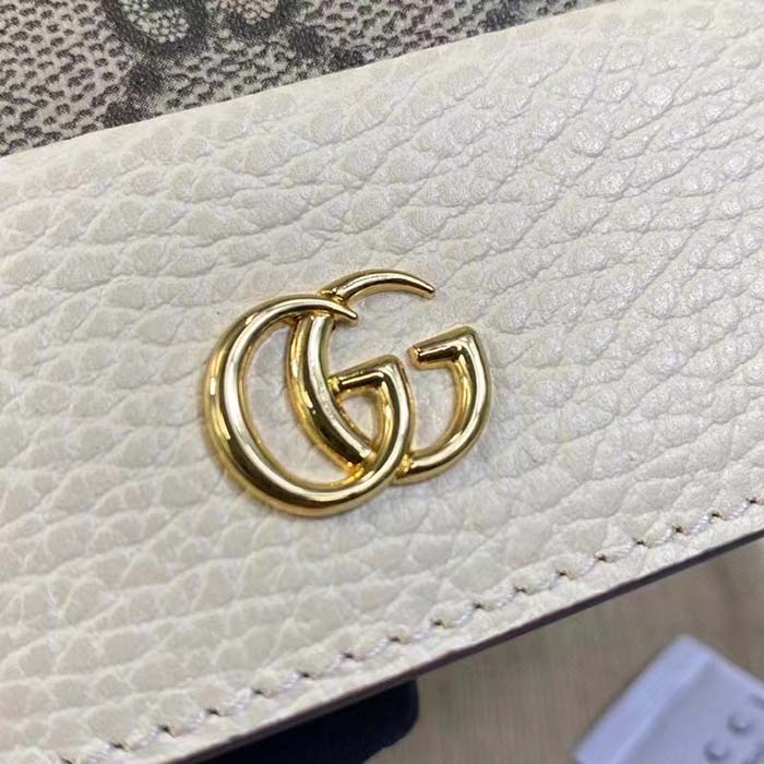 Gucci Unisex GG Marmont Card Case Wallet Double G Beige Ebony GG Supreme Canvas (1)