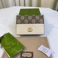 Gucci Unisex GG Marmont Card Case Wallet Double G Beige Ebony GG Supreme Canvas (8)