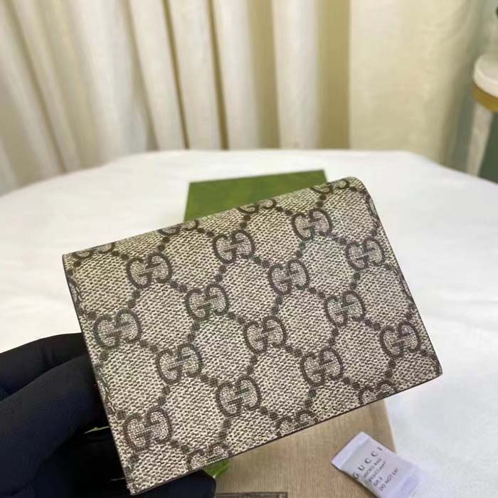 Gucci Unisex GG Marmont Card Case Wallet Double G Beige Ebony GG Supreme Canvas (2)