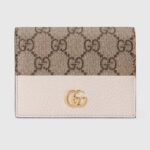 Gucci Unisex GG Marmont Card Case Wallet Double G Beige Ebony GG Supreme Canvas