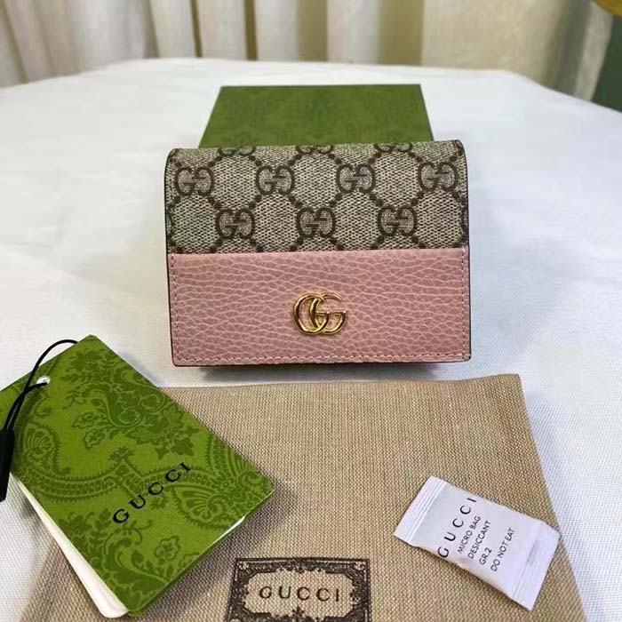 Gucci Unisex GG Marmont Card Case Wallet Double G Beige White GG Supreme Canvas (2)