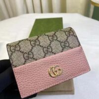 Gucci Unisex GG Marmont Card Case Wallet Double G Beige White GG Supreme Canvas (4)