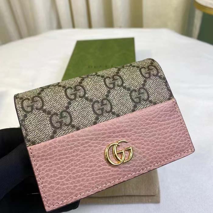 Gucci Unisex GG Marmont Card Case Wallet Double G Beige White GG Supreme Canvas (3)