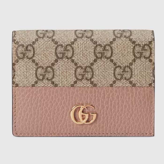 Gucci Unisex GG Marmont Card Case Wallet Double G Beige White GG Supreme Canvas