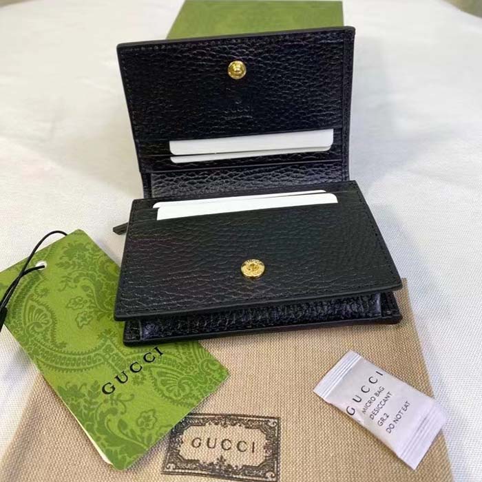 Gucci Unisex GG Marmont Card Case Wallet Double G Black Beige Ebony GG Supreme Canvas (10)