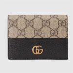 Gucci Unisex GG Marmont Card Case Wallet Double G Black Beige Ebony GG Supreme Canvas