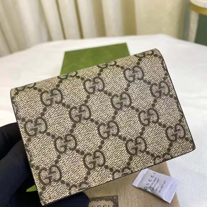 Gucci Unisex GG Marmont Card Case Wallet Double G Black Beige Ebony GG Supreme Canvas (3)