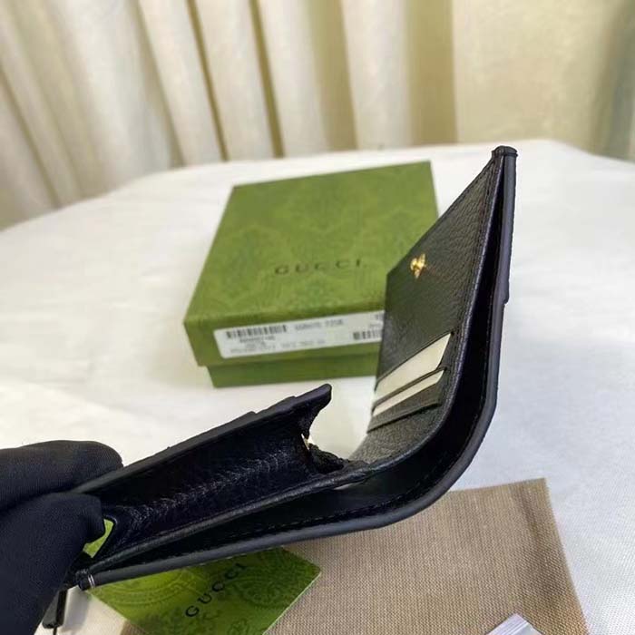 Gucci Unisex GG Marmont Card Case Wallet Double G Black Beige Ebony GG Supreme Canvas (5)