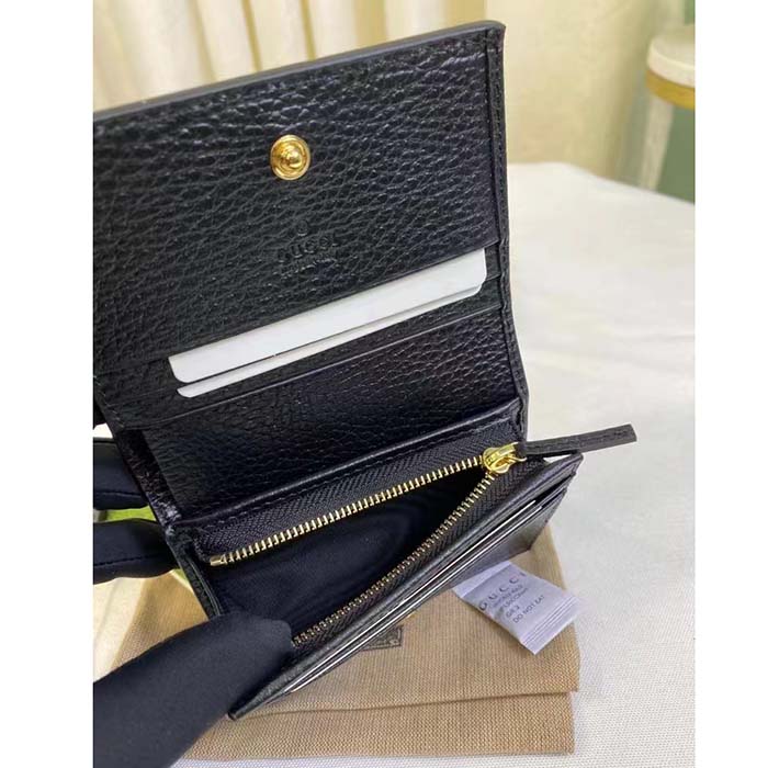 Gucci Unisex GG Marmont Card Case Wallet Double G Black Beige Ebony GG Supreme Canvas (6)