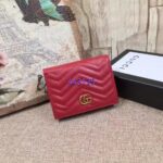 Gucci Unisex GG Marmont Card Case Wallet Red Matelassé Chevron Leather Double G - Bild 2