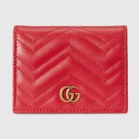Gucci Unisex GG Marmont Card Case Wallet Red Matelassé Chevron Leather Double G (4)