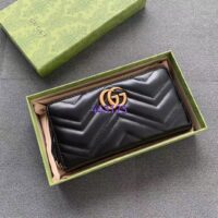 Gucci Unisex GG Marmont Zip Around Wallet Black Matelassé Chevron Leather Double G (5)