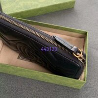 Gucci Unisex GG Marmont Zip Around Wallet Black Matelassé Chevron Leather Double G (5)