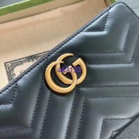 Gucci Unisex GG Marmont Zip Around Wallet Black Matelassé Chevron Leather Double G (5)