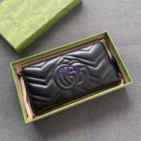 Gucci Unisex GG Marmont Zip Around Wallet Black Matelassé Chevron Leather Double G (5)