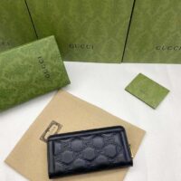 Gucci Unisex GG Marmont Zip Around Wallet Black Matelassé Leather Double G (4)