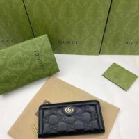 Gucci Unisex GG Marmont Zip Around Wallet Black Matelassé Leather Double G (4)