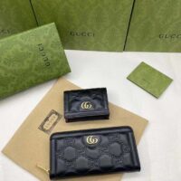 Gucci Unisex GG Marmont Zip Around Wallet Black Matelassé Leather Double G (4)