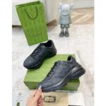 Gucci Unisex GG Rhyton Sneaker Black Supreme Canvas Rubber Lace-Up Mid Heel - Image 9