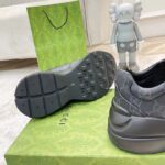 Gucci Unisex GG Rhyton Sneaker Black Supreme Canvas Rubber Lace-Up Mid Heel - Image 6