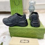 Gucci Unisex GG Rhyton Sneaker Black Supreme Canvas Rubber Lace-Up Mid Heel - Image 4