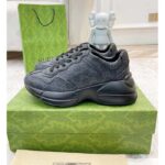 Gucci Unisex GG Rhyton Sneaker Black Supreme Canvas Rubber Lace-Up Mid Heel - Image 3