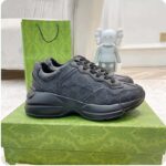 Gucci Unisex GG Rhyton Sneaker Black Supreme Canvas Rubber Lace-Up Mid Heel - Image 2