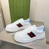 Gucci Unisex GG Sneaker Web White Leather Blue Lace-Up Flat (2)