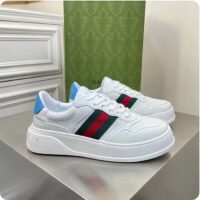Gucci Unisex GG Sneaker Web White Leather Blue Lace-Up Flat (2)