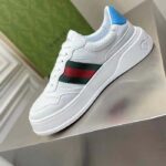 Gucci Unisex GG Sneaker Web White Leather Blue Lace-Up Flat - Bild 4