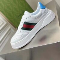 Gucci Unisex GG Sneaker Web White Leather Blue Lace-Up Flat (2)