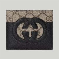 Gucci Unisex GG Wallet Cut-Out Interlocking G Beige Ebony GG Supreme Canvas