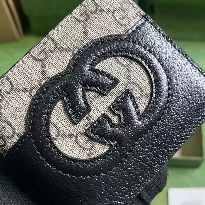 Gucci Unisex GG Wallet Cut-Out Interlocking G Beige Ebony GG Supreme Canvas (9)