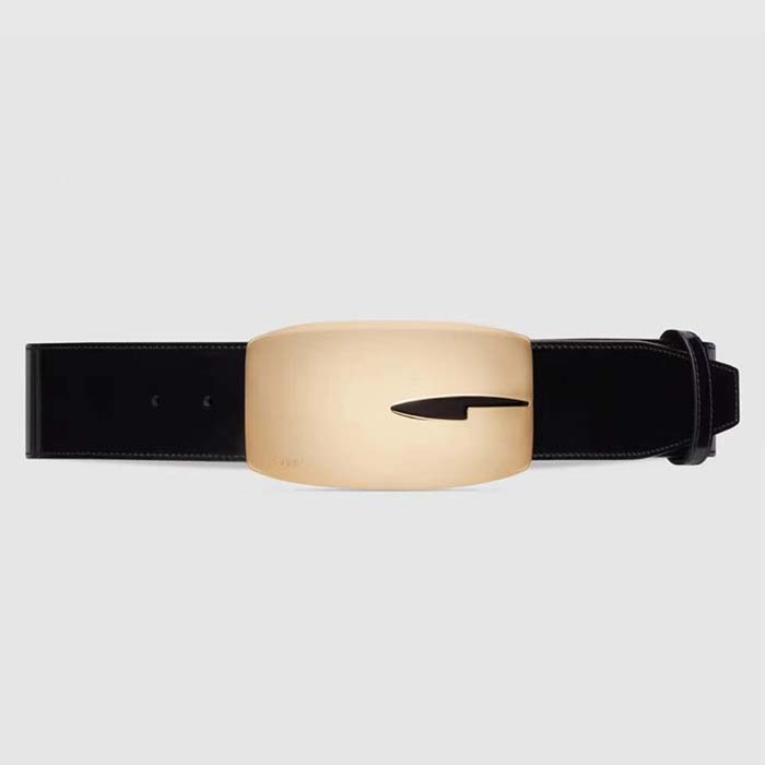 Gucci Unisex GG Wide Belt Retro G Buckle Black Patent Leather 4.8 CM Width