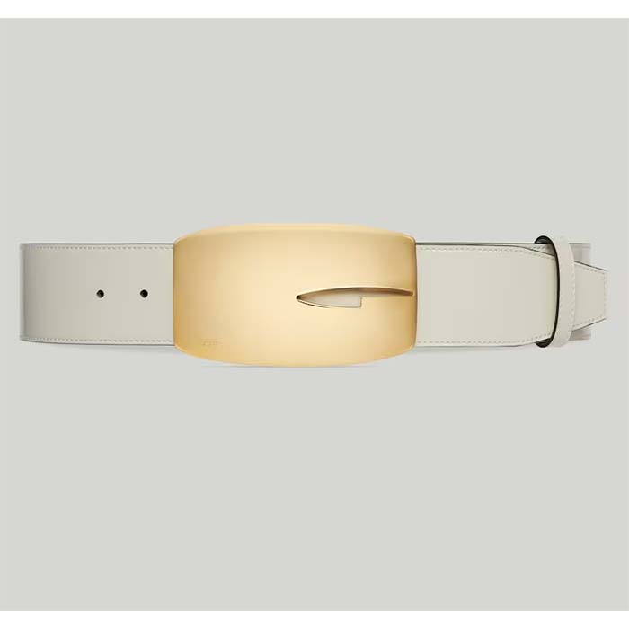 Gucci Unisex GG Wide Belt Retro G Buckle White Patent Leather 4.8 CM Width