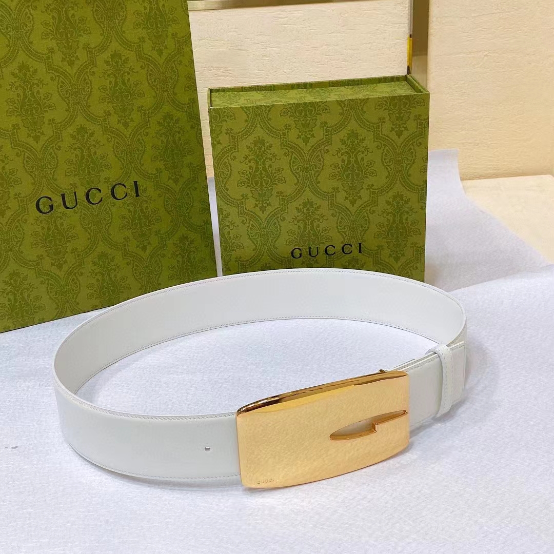 Gucci Unisex GG Wide Belt Retro G Buckle White Patent Leather 4.8 CM Width (2)