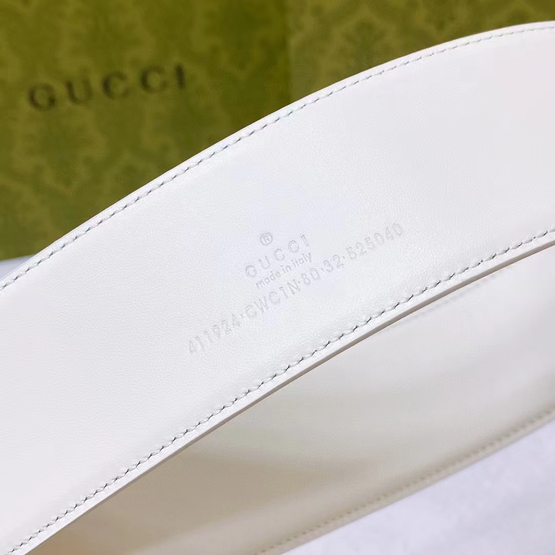 Gucci Unisex GG Wide Belt Retro G Buckle White Patent Leather 4.8 CM Width (3)