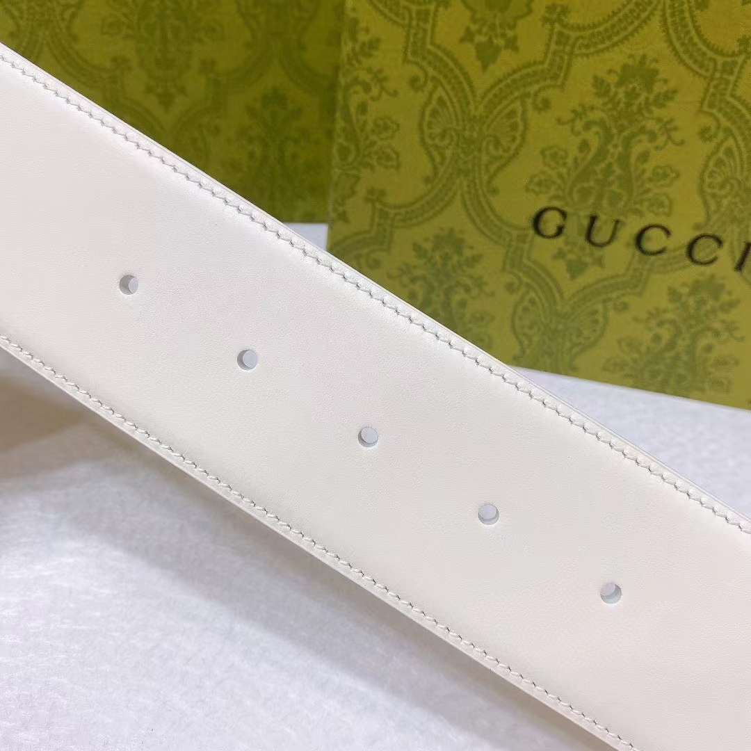 Gucci Unisex GG Wide Belt Retro G Buckle White Patent Leather 4.8 CM Width (4)