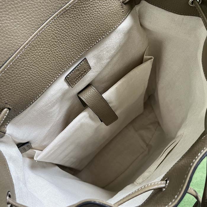 Gucci Unisex Jumbo GG Backpack Dark Green Leather Cotton Linen Top Handle (3)