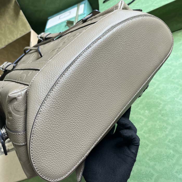 Gucci Unisex Jumbo GG Backpack Dark Green Leather Cotton Linen Top Handle (6)
