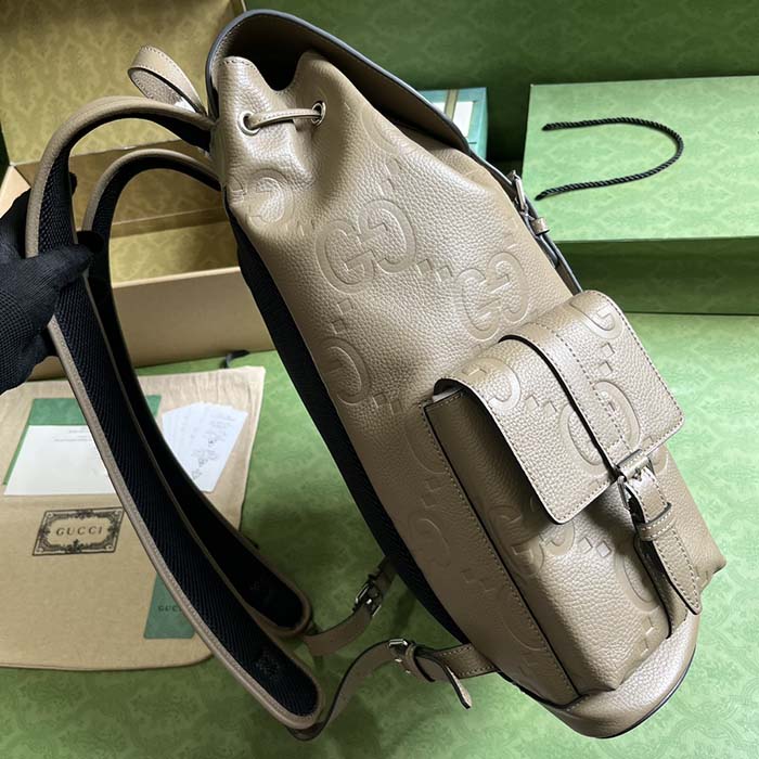 Gucci Unisex Jumbo GG Backpack Dark Green Leather Cotton Linen Top Handle (7)