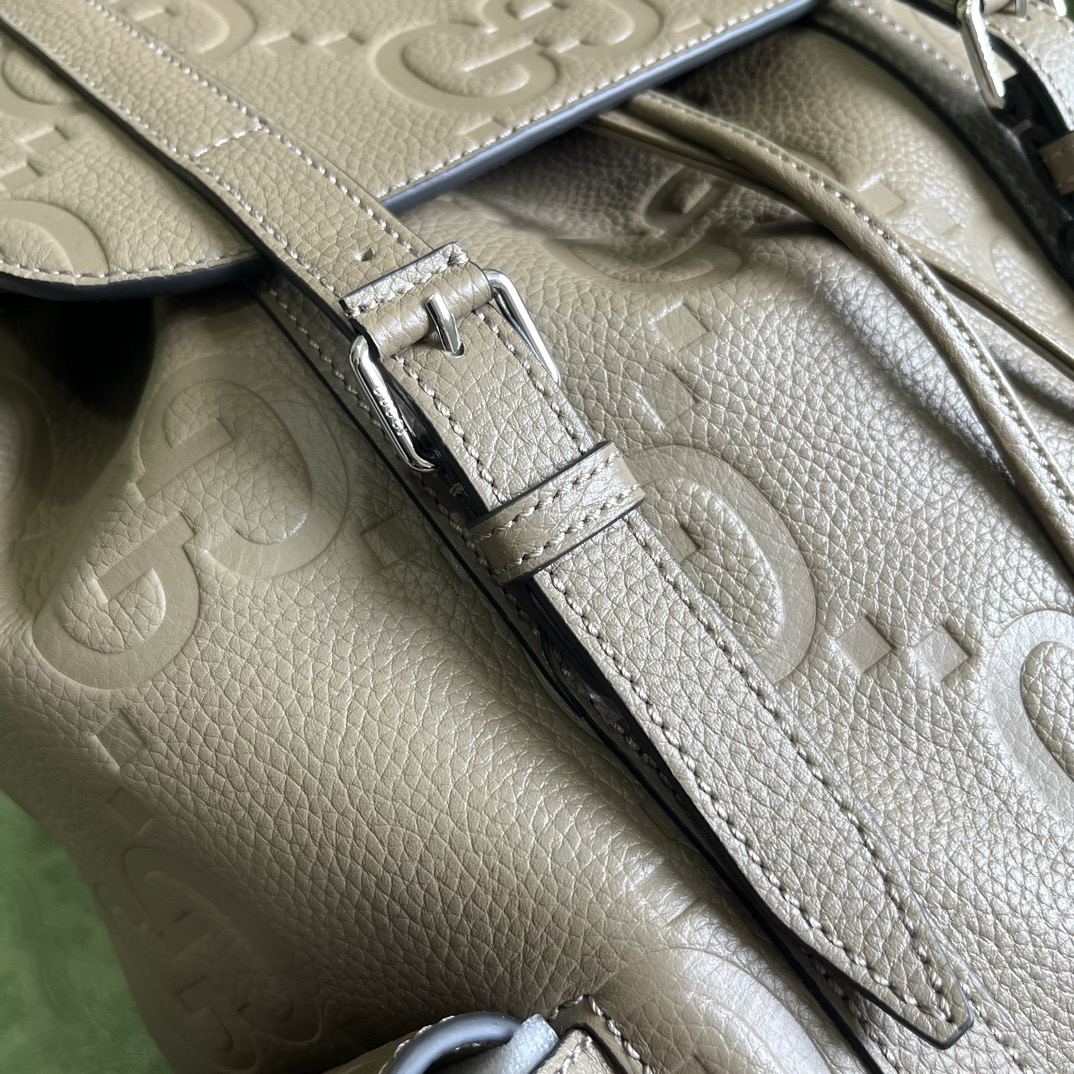 Gucci Unisex Jumbo GG Backpack Dark Green Leather Cotton Linen Top Handle (8)