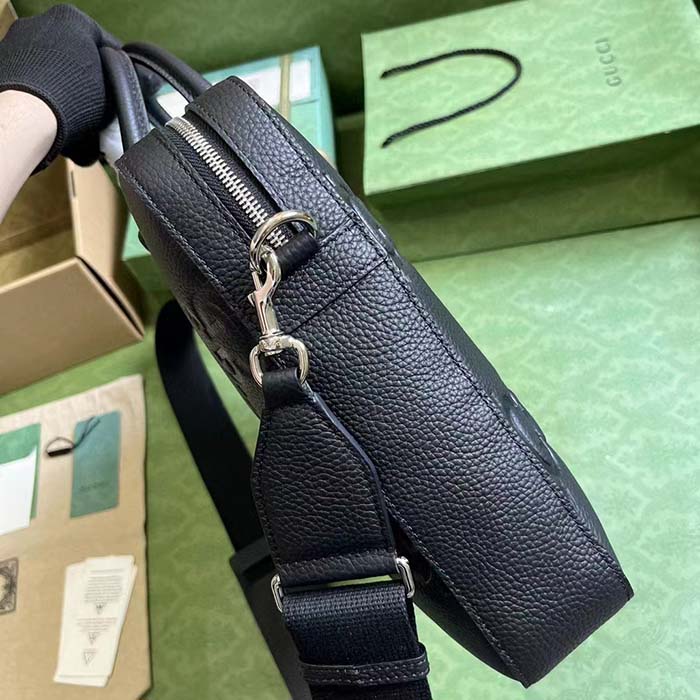 Gucci Unisex Jumbo GG Briefcase Black Leather Cotton Linen Lining Medium Size (10)