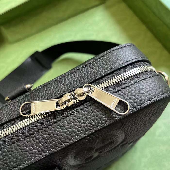 Gucci Unisex Jumbo GG Briefcase Black Leather Cotton Linen Lining Medium Size (2)