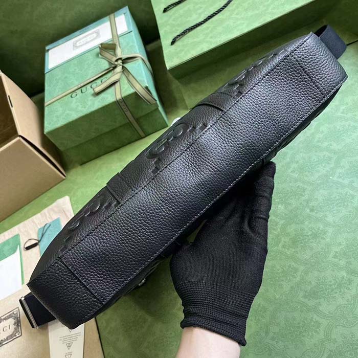 Gucci Unisex Jumbo GG Briefcase Black Leather Cotton Linen Lining Medium Size (3)