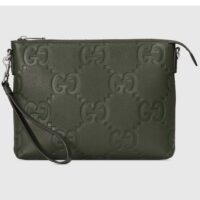 Gucci Unisex Jumbo GG Medium Messenger Bag Dark Green Leather Zip Closure (10)